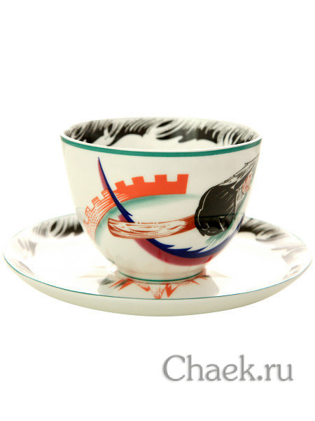 Чайная чашка с блюдцем форма Весенняя-2 рисунок Серп, молот и шестерня ИФЗ Чайная чашка с блюдцем форма Весенняя-2 рисунок Серп, молот и шестерня ИФЗ