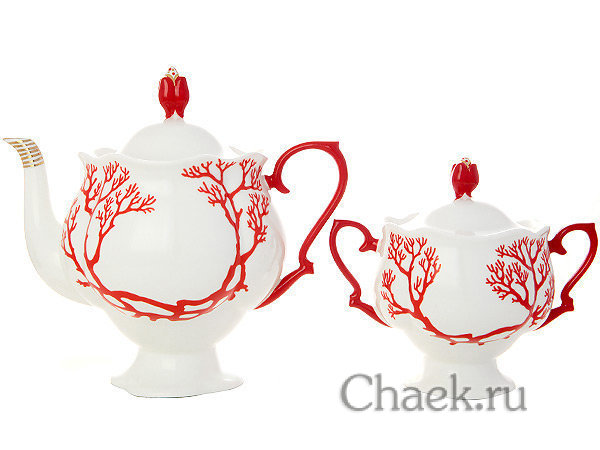 Сервиз чайный форма Наташа рисунок Коралл 6/20 Императорский фарфоровый завод