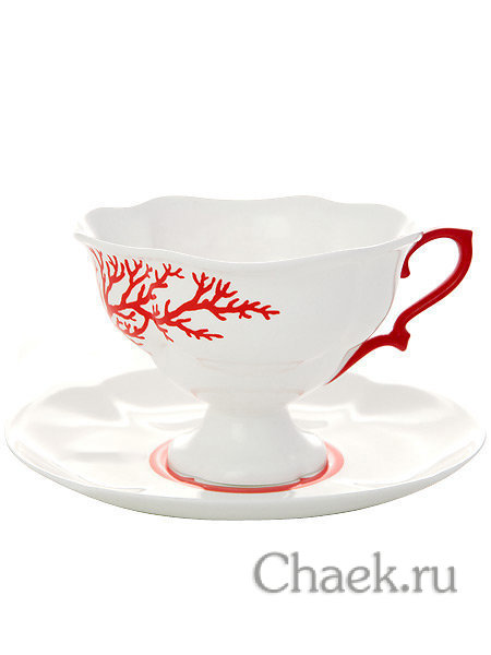 Сервиз чайный форма Наташа рисунок Коралл 6/20 Императорский фарфоровый завод