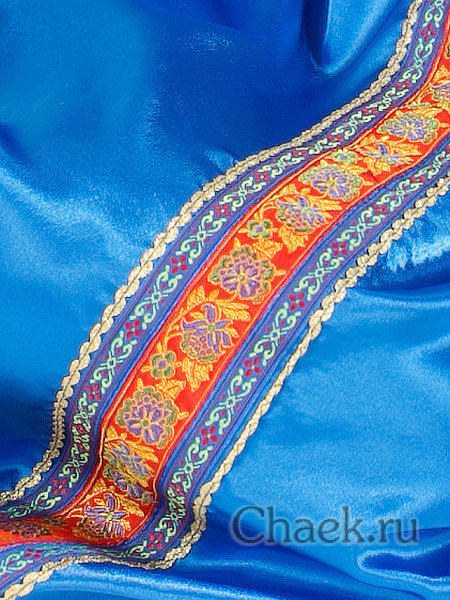 Русский народный костюм "Василиса" для танцев атласный васильковый сарафан и блузка XL-XXXL