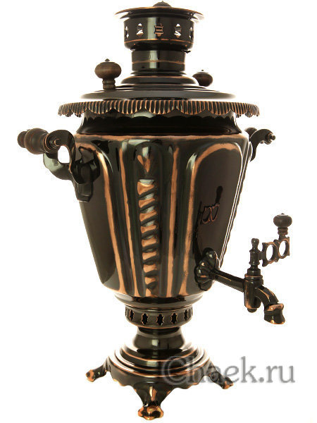 Самовар на дровах 5 литров латунный "конус" рифленый под старину