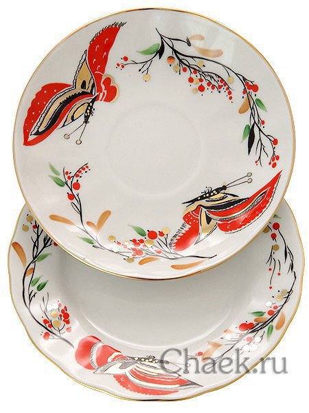 Сервиз чайный форма Тюльпан рисунок Бабочки 6/20 Императорский фарфоровый завод