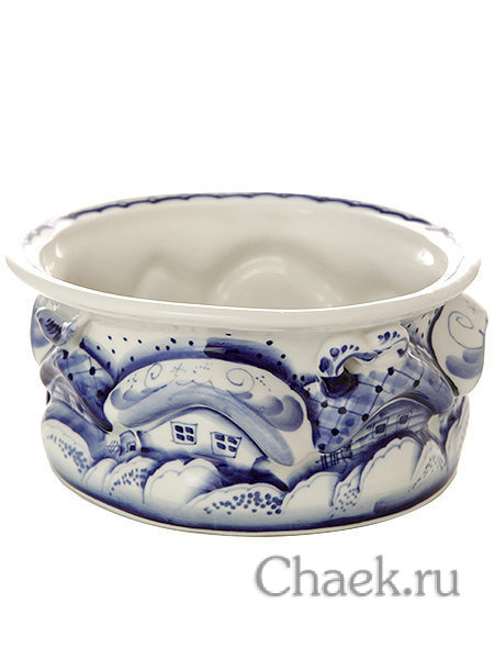 Конфетница "Деревенька" с художественной росписью Гжель