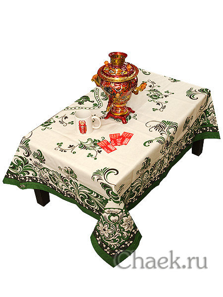 Скатерть "Петух", зеленая без кружева, 150х180
