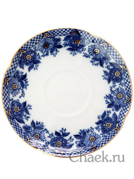 Чашка чайная с крышечкой и блюдцем форма Подарочная-2 рисунок Гирлянда Императорский фарфоровый завод