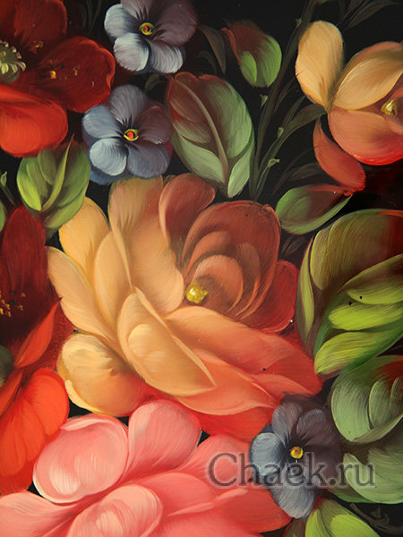 Поднос Жостово с художественной росписью "Красный букет", прямоугольный, арт. 5040