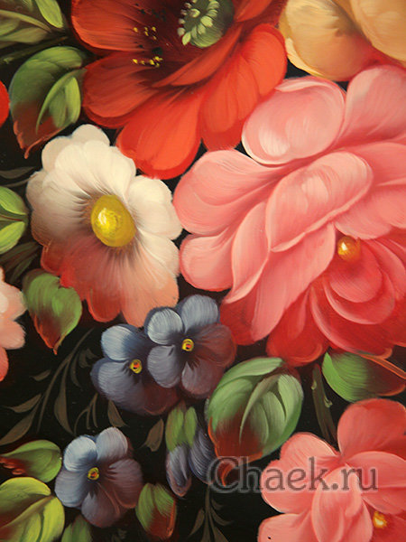 Поднос Жостово с художественной росписью "Красный букет", прямоугольный, арт. 5040