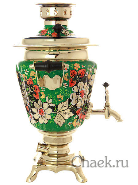 Набор самовар электрический 3 литра с художественной росписью "Ромашки на зеленом фоне", арт. 130479