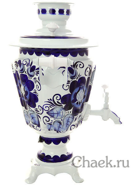 Электрический самовар 3 литра с художественной росписью "Гжель" конус на напряжение 110 вольт, арт. 170004з