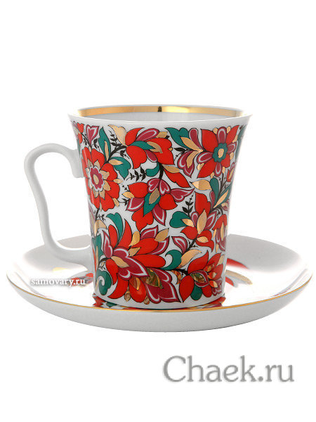 Бокал с блюдцем форма Ленинградский рисунок Красный петух Императорский фарфоровый завод