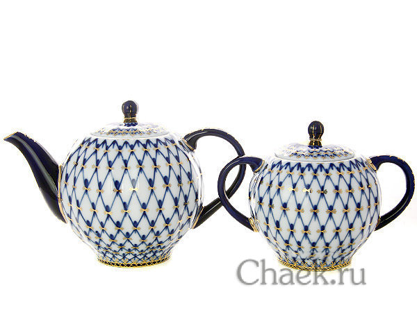 Сервиз чайный форма Тюльпан рисунок Кобальтовая сетка 6/14 Императорский фарфоровый завод