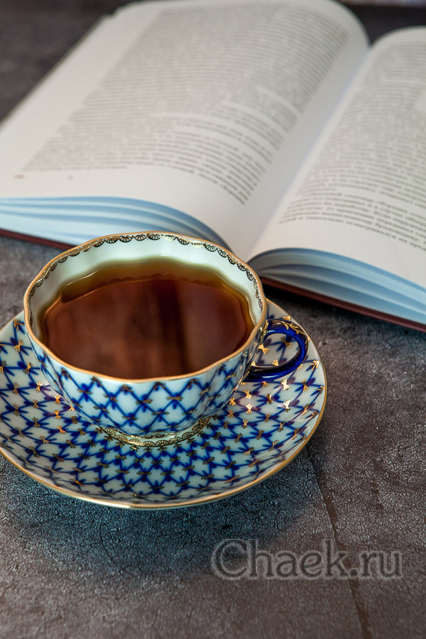 Сервиз чайный форма Тюльпан рисунок Кобальтовая сетка 6/14 Императорский фарфоровый завод