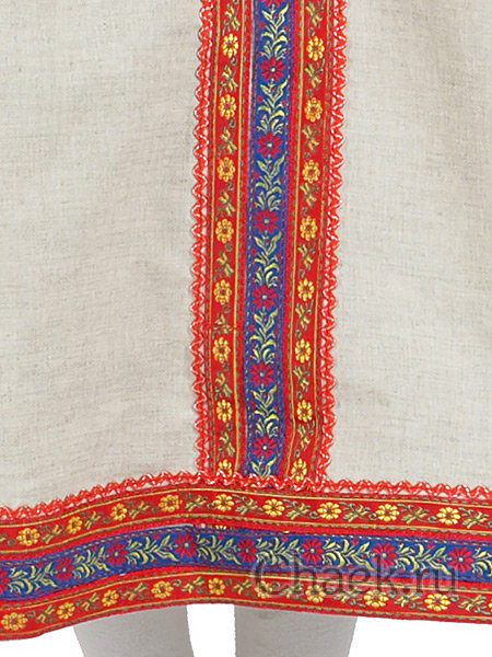 Русский народный костюм "Забава" детский льняной бежевый сарафан и блузка 7-12 лет