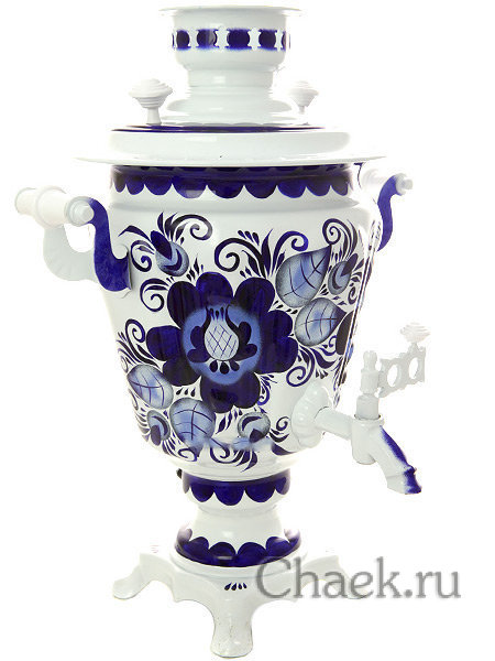 Электрический самовар 3 литра с художественной росписью "Гжель" конус, арт. 170004