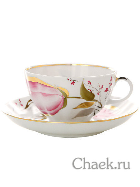 Сервиз чайный форма Тюльпан рисунок Розовые тюльпаны 6/20 Императорский фарфоровый завод