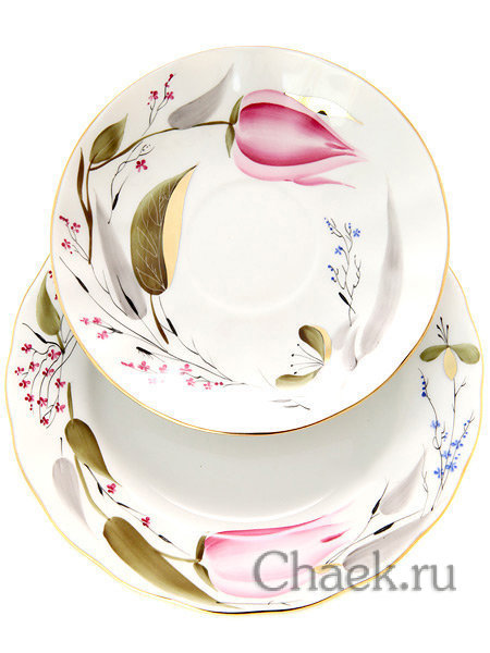 Сервиз чайный форма Тюльпан рисунок Розовые тюльпаны 6/20 Императорский фарфоровый завод