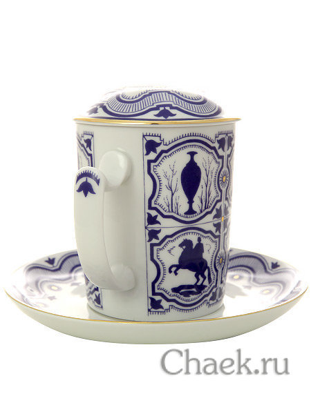 Бокал с крышечкой и блюдцем форма Снежное утро рисунок Сувенир Императорский фарфоровый завод