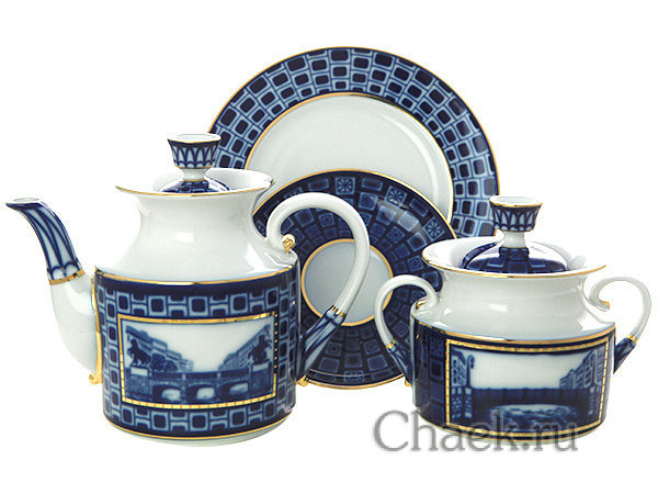 Чайный сервиз Банкетная Мосты Санкт-Петербурга 2 6/20 Императорский фарфоровый завод