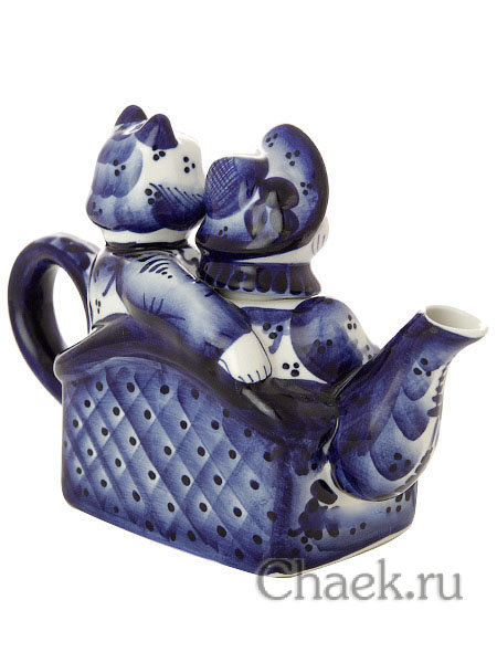 Чайник заварочный Гжель с росписью "Котики"