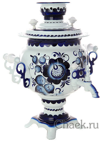 Электрический самовар 3 литра с художественной росписью "Гжель" с автоматическим отключением при закипании, арт. 150471к