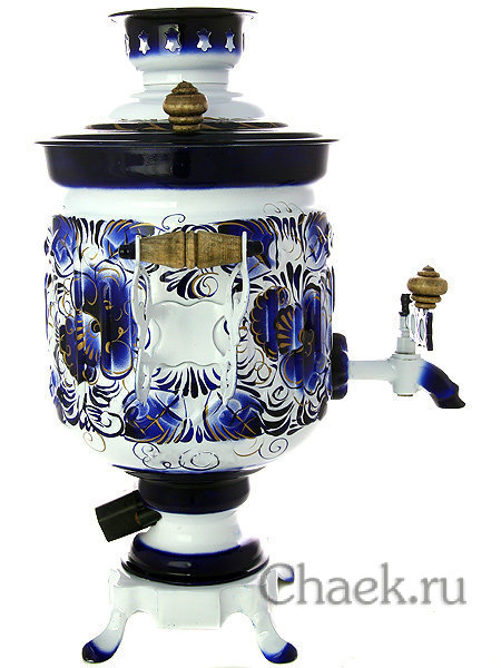 Электрический самовар 3 литра с художественной росписью "Гжель", "цилиндр", арт. 140406