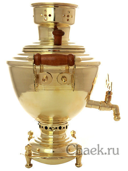 Угольный самовар 2 литра латунный в наборе