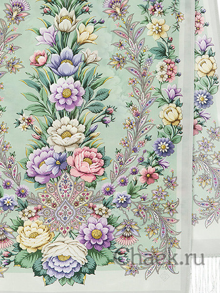 Шелковый Павлопосадский шарф "Пора надежд" 1645-1, 50х190 см