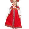 Русский народный костюм "Забава" для девочки льняной красный сарафан и блузка 7-12 лет