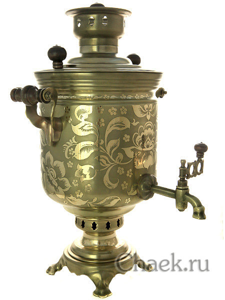 Дровяной самовар 5 литров с гравировкой "Цветы" цилиндр арт. 210541