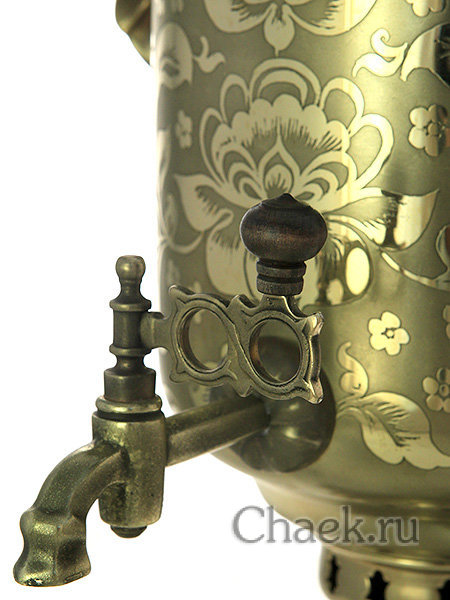 Дровяной самовар 5 литров с гравировкой "Цветы" цилиндр арт. 210541