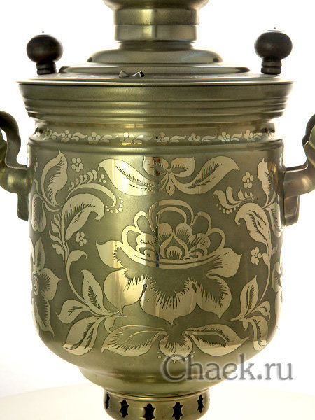 Дровяной самовар 5 литров с гравировкой "Цветы" цилиндр арт. 210541