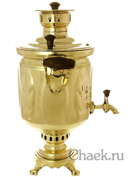 Угольный самовар 5 л желтый цилиндр "Листья" с трубой