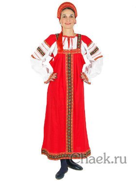 Русский народный костюм &quot;Забава&quot; для танцев льняной комплект красный сарафан и блузка XS-L