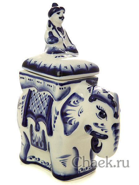 Чайница средняя "Слон" Гжель