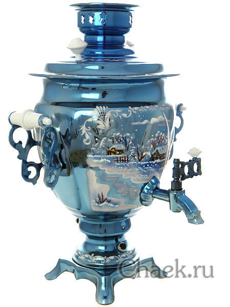 Электрический самовар 3 литра с художественной росписью "Зимний вечер" с автоматическим отключением при закипании, арт. 103536к