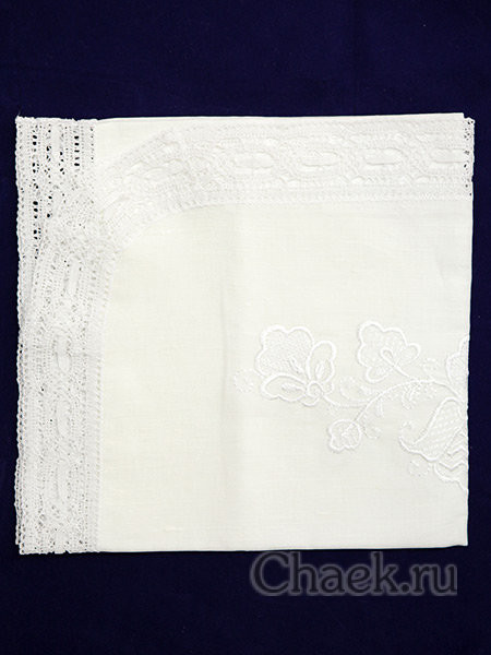 Салфетка овальная белая с белым кружевом и кружевной отделкой арт. 0с-824, 95х50