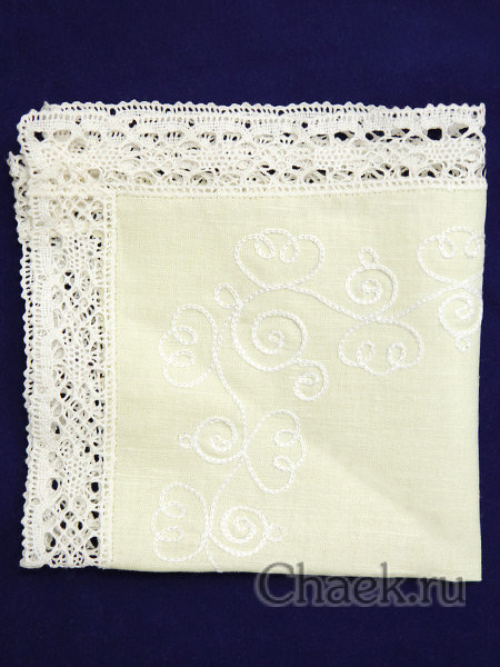 Салфетка светло-фисташковый цвет с кружевной отделкой арт. 6нхп-743, 33х33