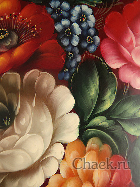 Поднос с художественной росписью "Цветы на бордовом фоне"  арт. 2043