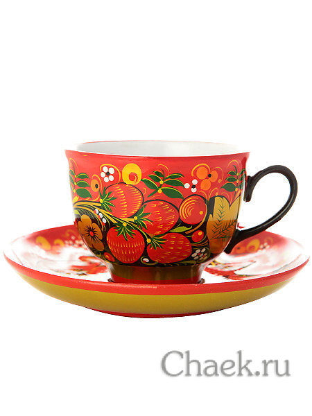 Чайный сервиз "Клубника двойной фон" Хохлома Чайный сервиз "Клубника двойной фон" Хохлома
