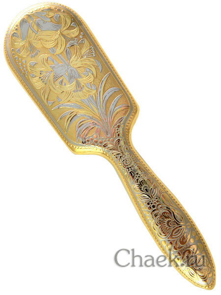 Расческа с гравюрой Златоуст "Цветы" арт.5 в подарочном футляре из дерева