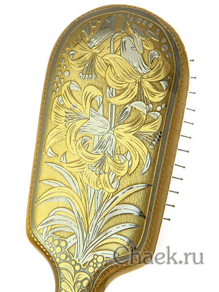 Расческа с гравюрой Златоуст "Цветы" арт.5 в подарочном футляре из дерева