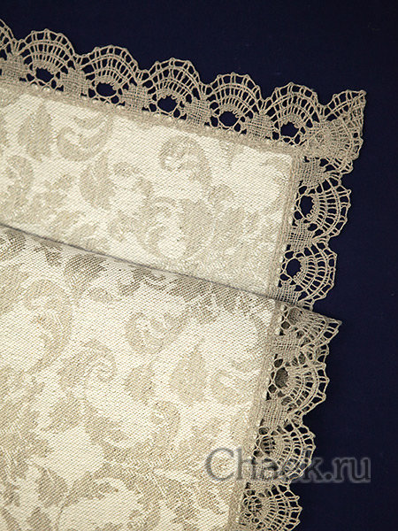 Салфетка серая с серым кружевом и кружевной отделкой арт. 7нхп-755, 115х65