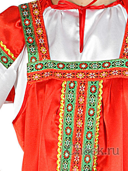 Русский народный сарафан "Василиса" женский атласный красный и блузка XL-XXXL