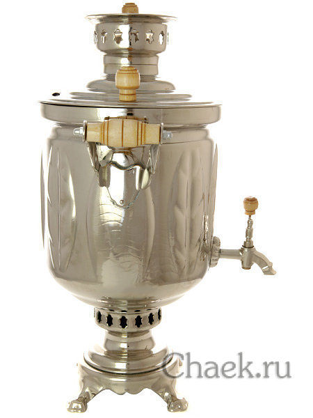 Угольный самовар 5 л никелированный цилиндр "Листья"