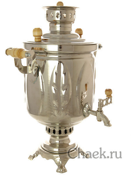 Угольный самовар 5 л никелированный цилиндр "Листья"