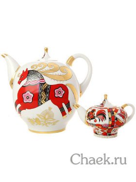 Комплект чайников форма Новгородский рисунок Красный конь Императорский фарфоровый завод