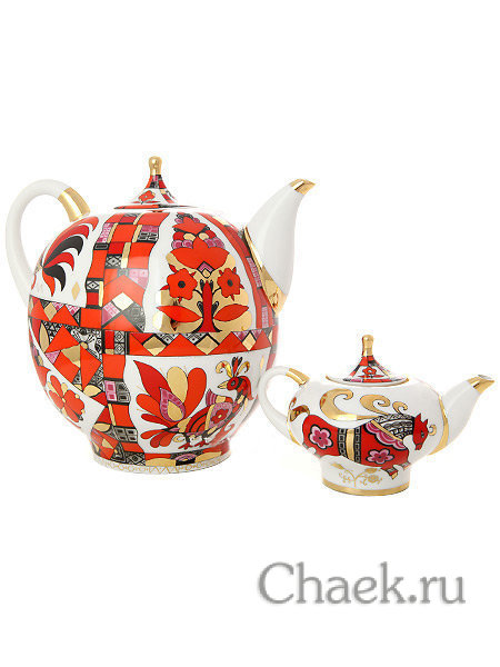 Комплект чайников форма Новгородский рисунок Красный конь Императорский фарфоровый завод Комплект чайников форма Новгородский рисунок Красный конь Императорский фарфоровый завод