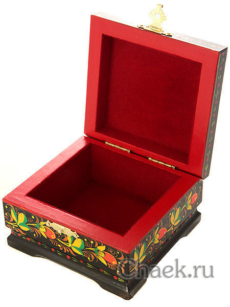 Деревянная шкатулка с хохломской росписью 90Х90, арт. 103