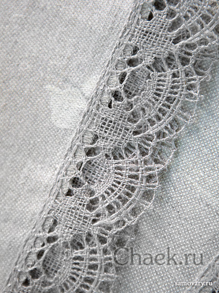 Салфетка темно-серая с темным кружевом и кружевной отделкой (Вологодское кружево), арт. 7нхп-755, 115х65