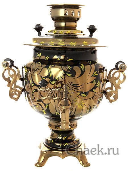 Электрический самовар 3 литра с художественной росписью "Золотые цветы на черном фоне", арт. 140408